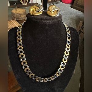 Vintage two-tone, heavy gold and silver necklace matching real Carolee earings